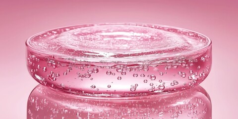 The soft pink background enhances the beauty of the reflective gel.