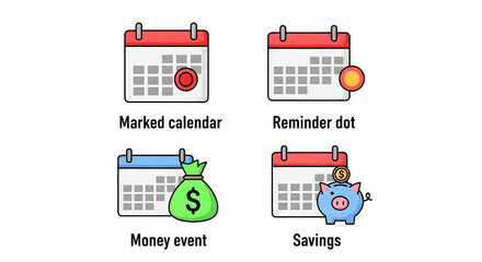 Financial Planning Calendar Savings, Reminders, and Marked Dates Illustration for Budget Management and Event Tracking