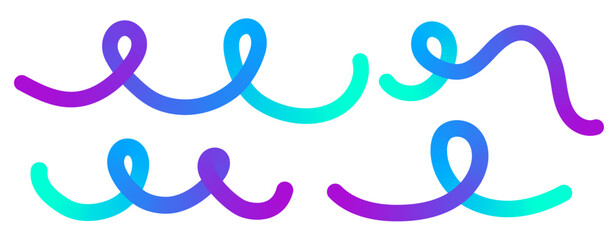 Colorful gradient twisted lines set. Vector abstract bright loop creative ribbons design elements