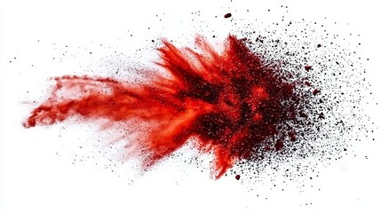 Captivating dynamics of red powder on white background. 
