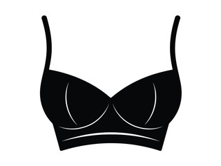 A simple black and white illustration of a bra silhouette