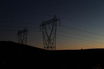 The evening electricity pylon silhouette