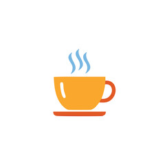 Orange cup with steam and saucer blue