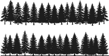 forest, pine, tree, silhouette, evergreen, woodland, nature, vector, conifer, background, border, black, landscape, design, clipart