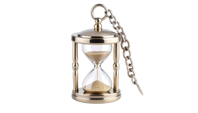 Antique brass hourglass isolated on transparent background