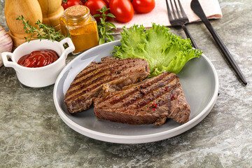 Delicus grilled beef steak with sauce