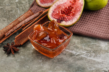 Sweet fig jam in the bowl