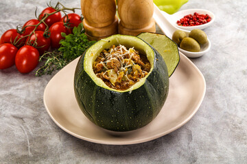 Baked round zucchini with meat