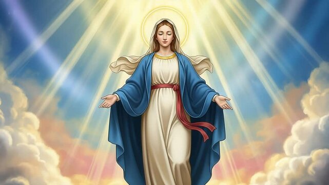 The Blessed Virgin Mary in Celestial Light A Religious Iconography of Faith and Divine Grace