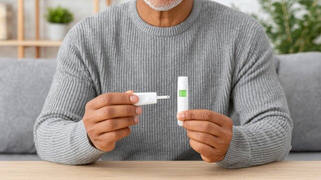 Person performing hiv self-test in home environment medical content natural setting personal viewpoint on virus and blood analysis