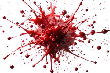 Dynamic Red Liquid Splash with Droplets and Splatter Effect on Transparent Background
