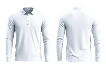 White long-sleeve polo shirt, front and back views (2)
