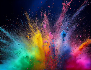 colorful rainbow holi paint color powder explosionon black  background