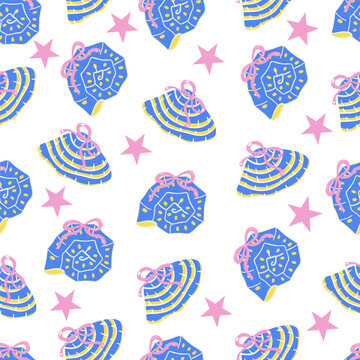 Cute Summer Shell Pattern, Seamless Ocean Background