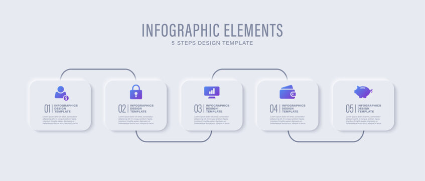 Creative concept for infographic with 5 options. Infographic template in neumorphism style