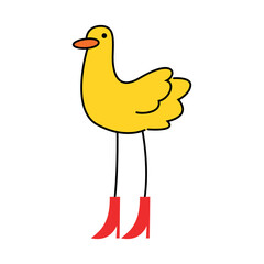 Quirky yellow bird with red boots – whimsical cartoon character perfect for stickers, apparel design, kids’ illustrations, fun fashion mascots, animal doodles, and creative digital artwork