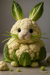 Adorable Chubby Rabbit Crafted from Cabbage in Vegetable Art