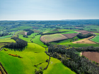 Farms and Fields over Torquay from a drone, Devon, England