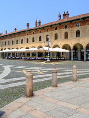 Historic buildings in Piazza Ducale of Vigevano, Pavia, Italy