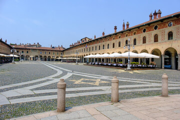 Historic buildings in Piazza Ducale of Vigevano, Pavia, Italy