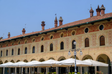 Historic buildings in Piazza Ducale of Vigevano, Pavia, Italy