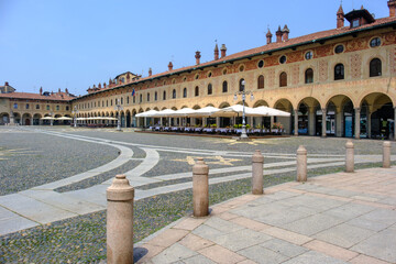 Historic buildings in Piazza Ducale of Vigevano, Pavia, Italy