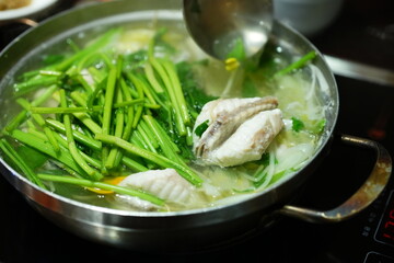 Traditional Korean Puffer Fish Soup (Bokjiri) at Surim Bokguk Restaurant in Seoul