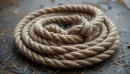 Obraz premium Coiled Rope on Surface Nautical Knot Detail