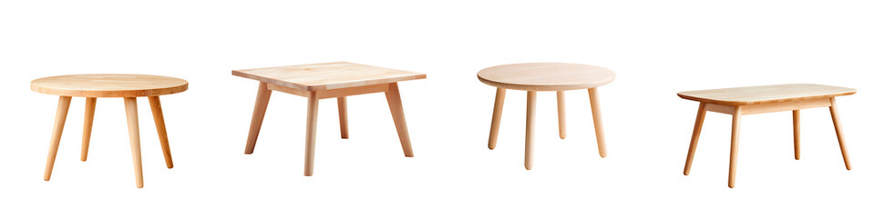 Modern Wooden Coffee Tables Isolated on White Background