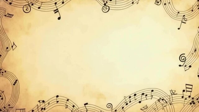 Vintage Musical Notes Border on Parchment Background