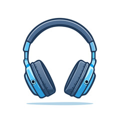 Stylized Illustration of Blue Headphones on Black Background. Over-Ear Headphones Cartoon Art Style for Music Listening