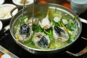 Traditional Korean Puffer Fish Soup (Bokjiri) at Surim Bokguk Restaurant in Seoul