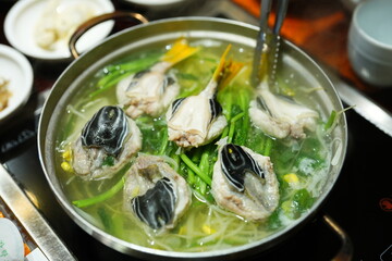 Traditional Korean Puffer Fish Soup (Bokjiri) at Surim Bokguk Restaurant in Seoul