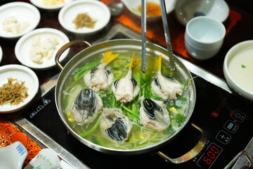 Traditional Korean Puffer Fish Soup (Bokjiri) at Surim Bokguk Restaurant in Seoul