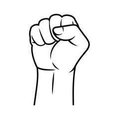 A simple black and white line drawing of a raised clenched fist against a white background