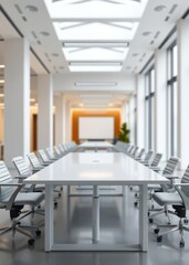 White table in office with blurred background generative ai Empty room interior design architecture blank design room