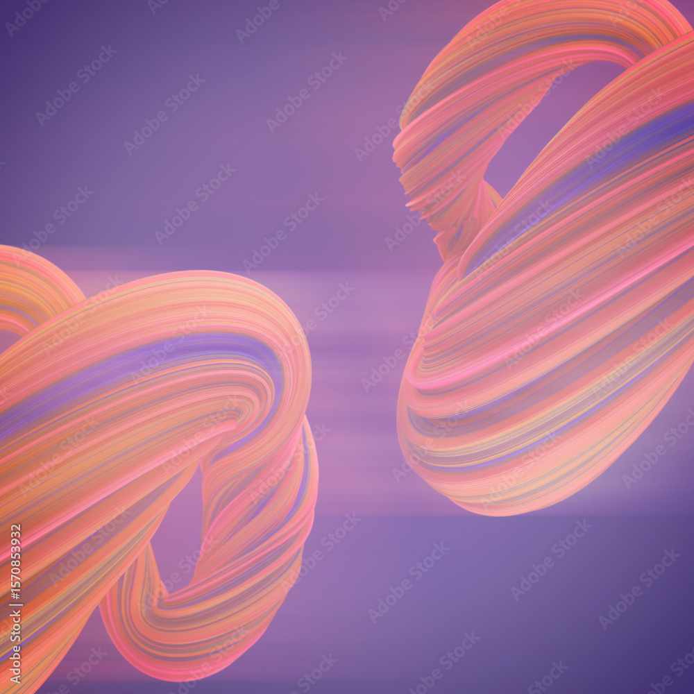 Poster Colorful three-dimensional ribbons with delicate shimmers of pink and blue. 3d rendering digital illustration