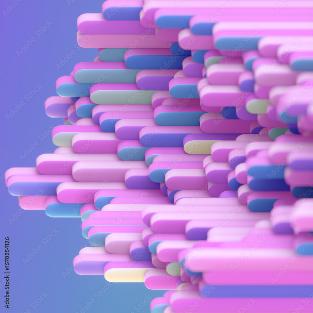 Poster Geometric composition with rectangles filled with shimmering blues and pinks. 3d rendering digital illustration
