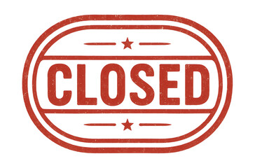 Vintage red oval stamp with CLOSED text and star accents, perfect for retail signage on transparent background.