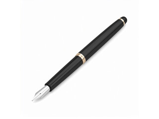 Naklejka premium A black fountain pen with gold accents is displayed against a white background.