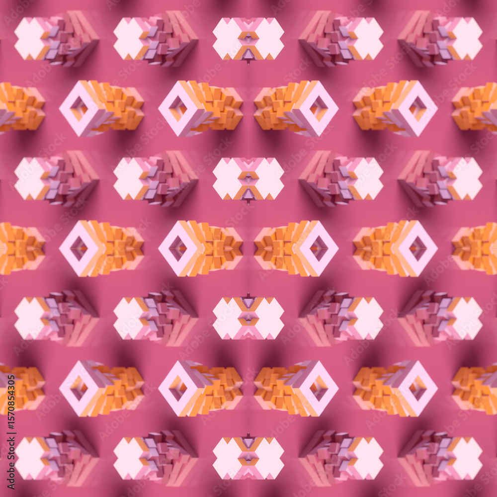 Aufkleber Geometric shapes alternating between crosses and squares with an empty center. 3d rendering