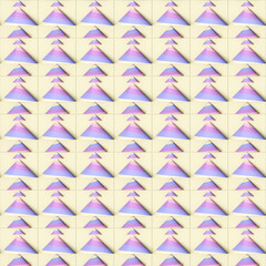 Illustration of striped cones on light beige squares. Contrasting shapes and colors create a rhythmic modern pattern. 3d rendering