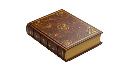 Antique leather book ornate cover isolated on transparent background