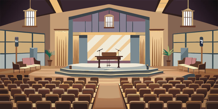 Empty auditorium stage with seating church sanctuary