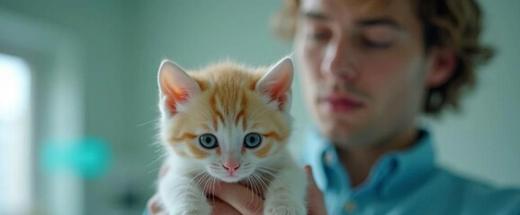 Cute small kitten at the vet. Close up. 