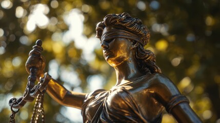 The Blindfolded Lady Justice Statue Representing Law and Fairness in Nature