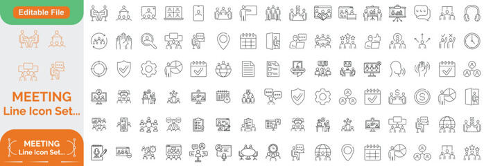 Meeting Big Line icon set. Contains related to consultation, meeting, social, video, call, room, meet and more. Minimalist set of line pictogram. Editable stroke. Vector illustration.