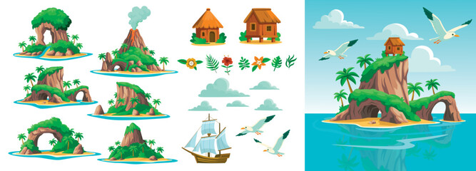 Fototapeta premium Tropical Island Original Cartoon Element Collection