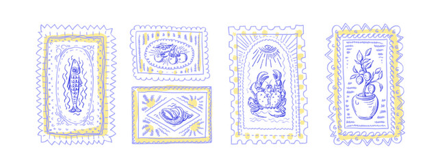 Vintage Italian print. Art travel postcard stamp