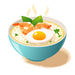 Delicious Congee Bowl with Shrimp and Egg Illustration